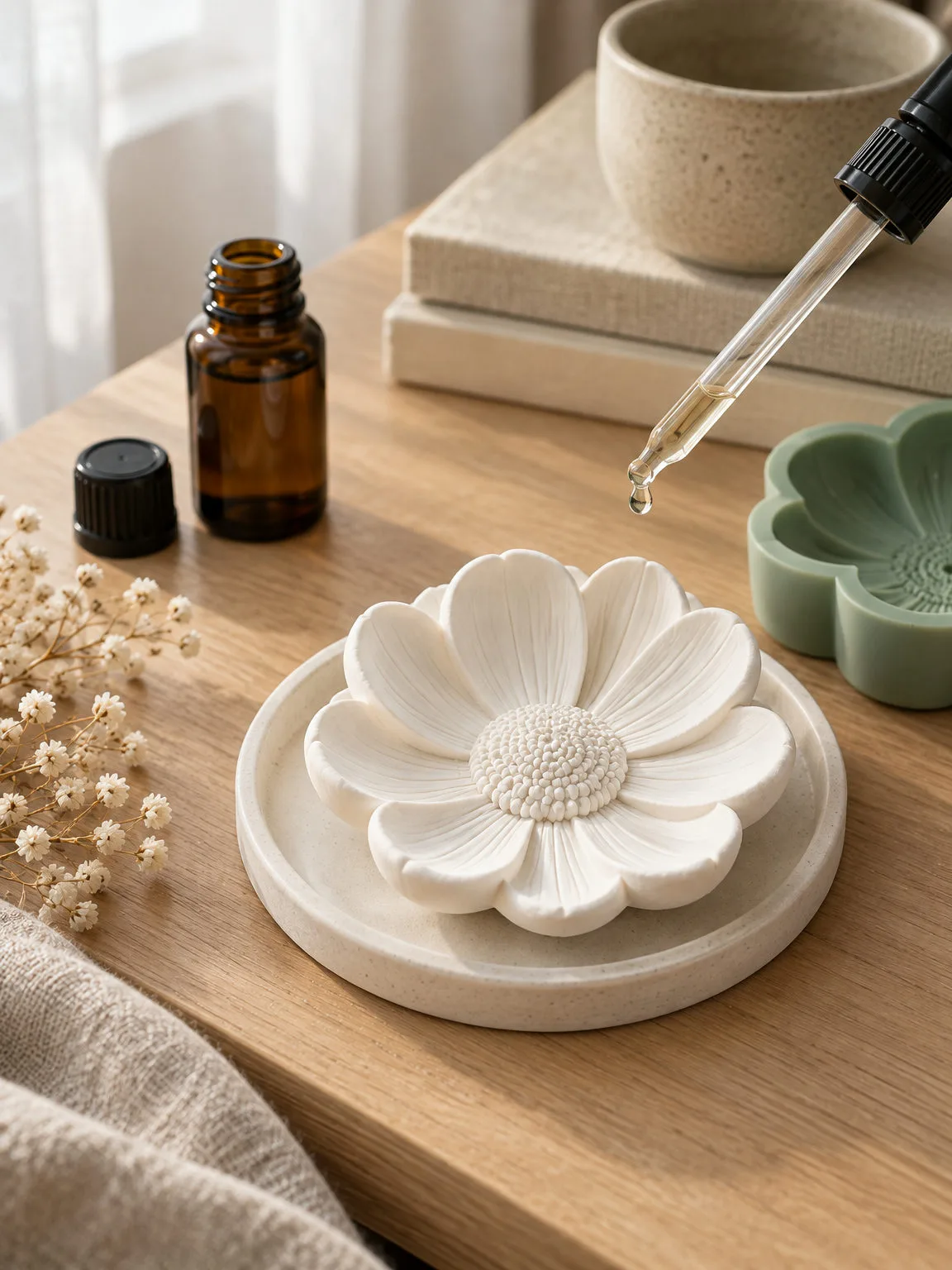Plaster flower diffuser dish with fragrance oil